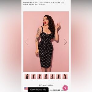 Maneater Wiggle Dress Black Polka Dot by Vixen Micheline Pitt